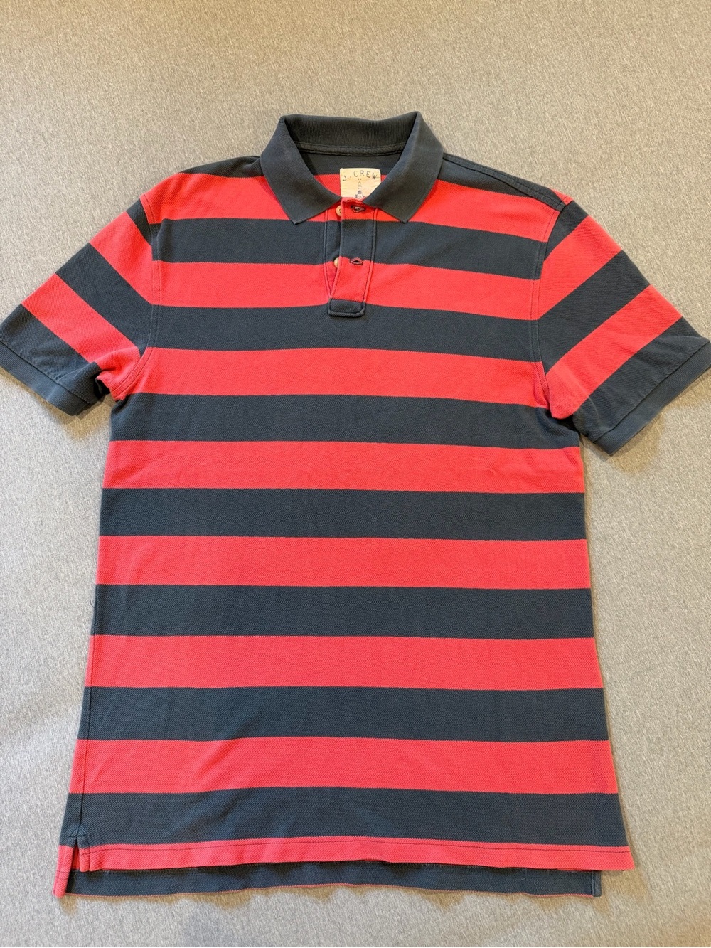 J. Crew Red and Black Wide-Stripe Polo